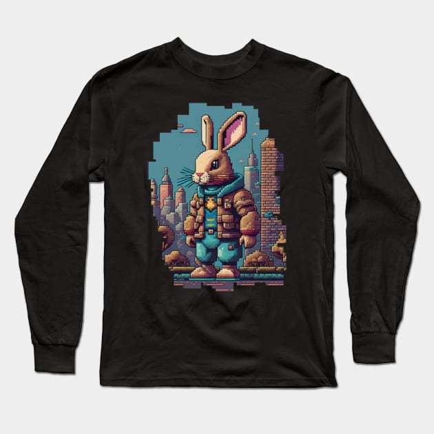 LoFi HopHop Rabbit Pixel Art Long Sleeve T-Shirt by Sugarori